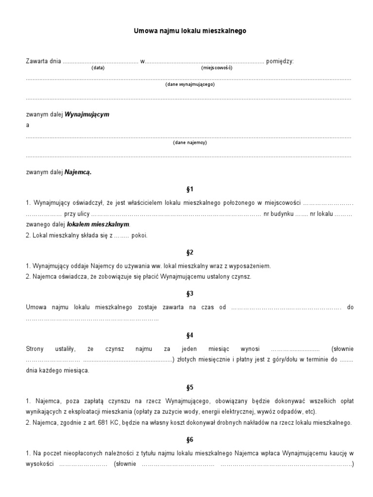 !!!umowa Najmu Lokalu Mieszkalnego PDF