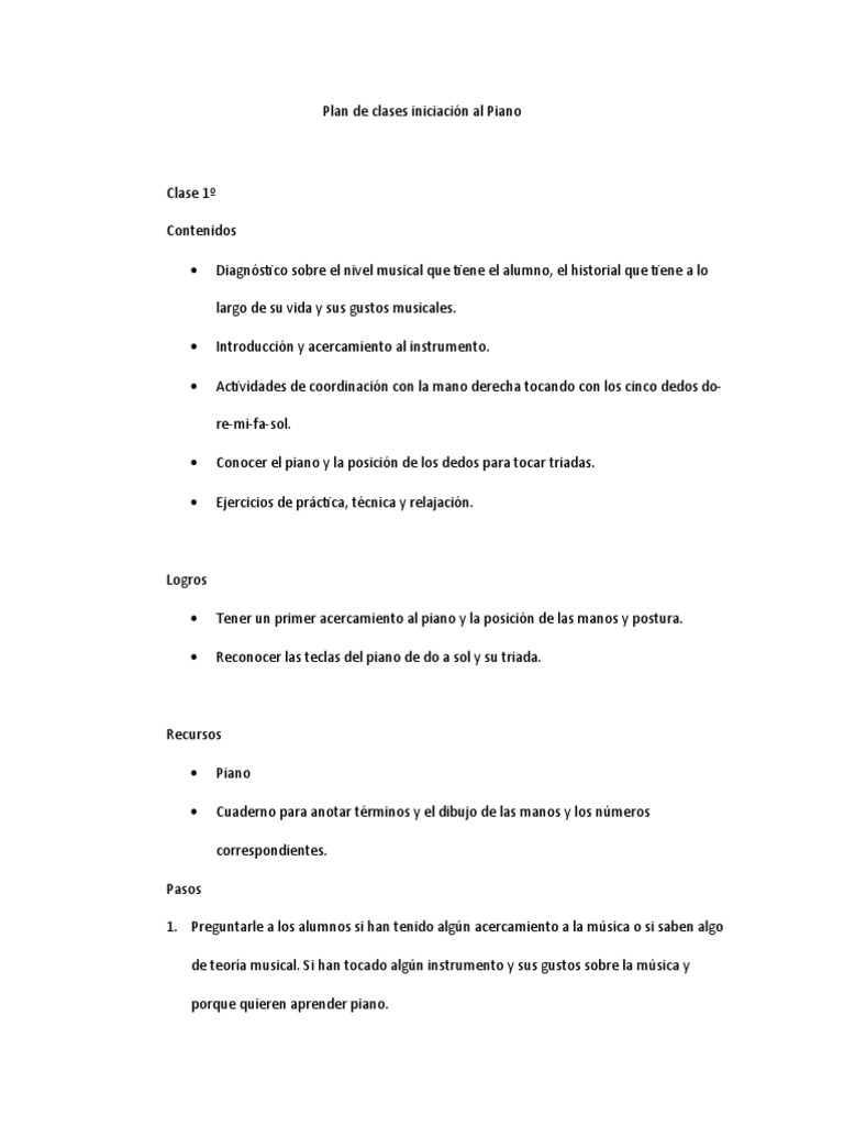 Plan de Clases Iniciacion Al Piano | PDF | Acorde (Música) | Piano