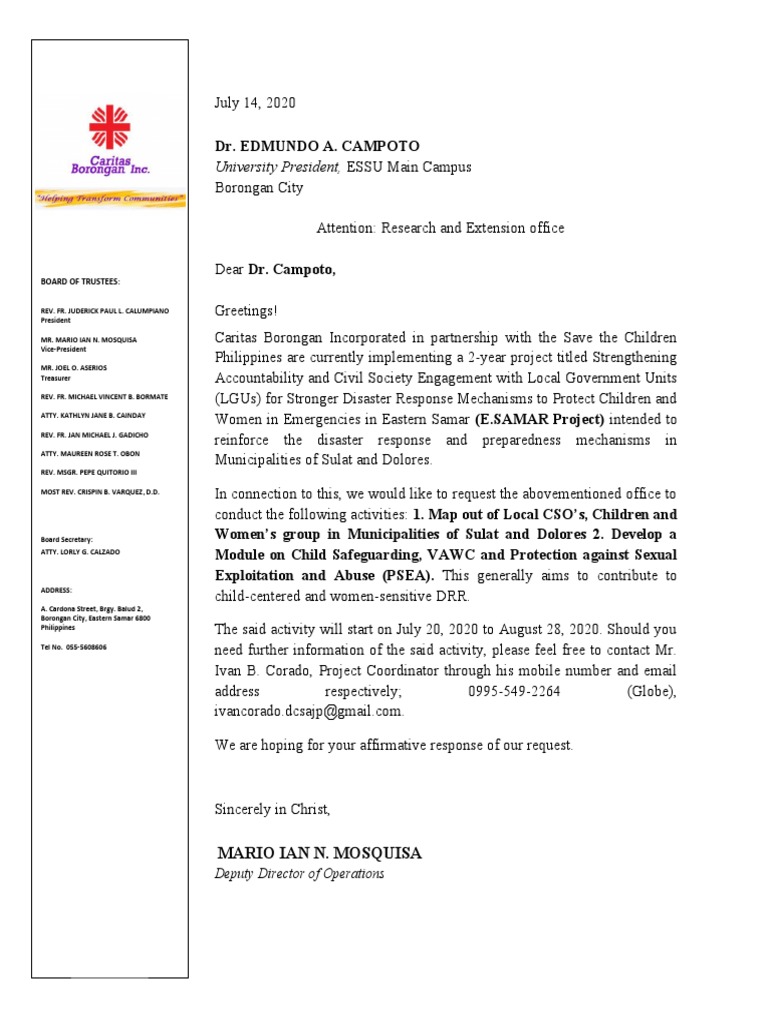 Request for assistance in mapping local csos and developing training