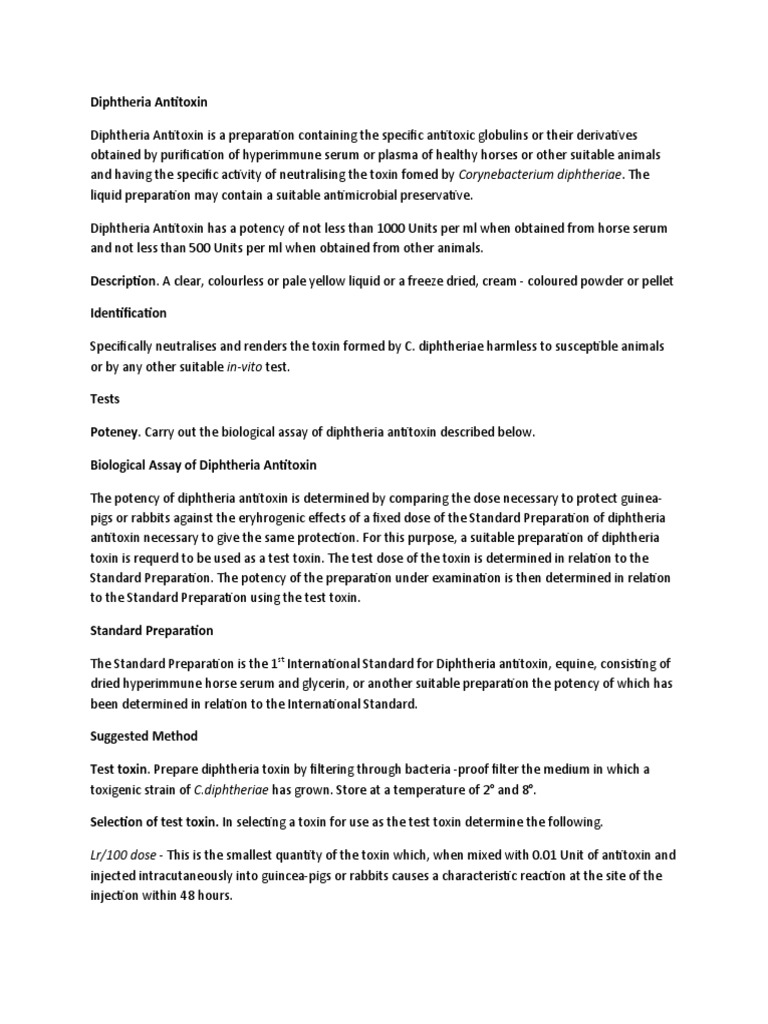 Diphtheria Antitoxin PDF Mixture Medical Specialties