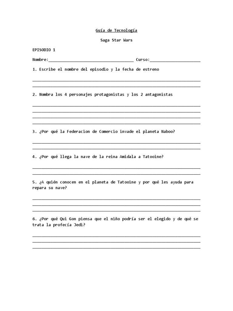 Cuestionario Star Wars | PDF | Obi Wan Kenobi | Trabajos