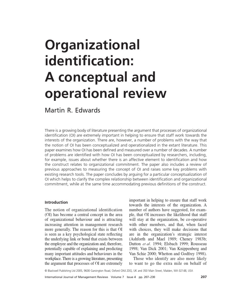 3 Organizational Identification A Conceptual and Operational Review 1 ...