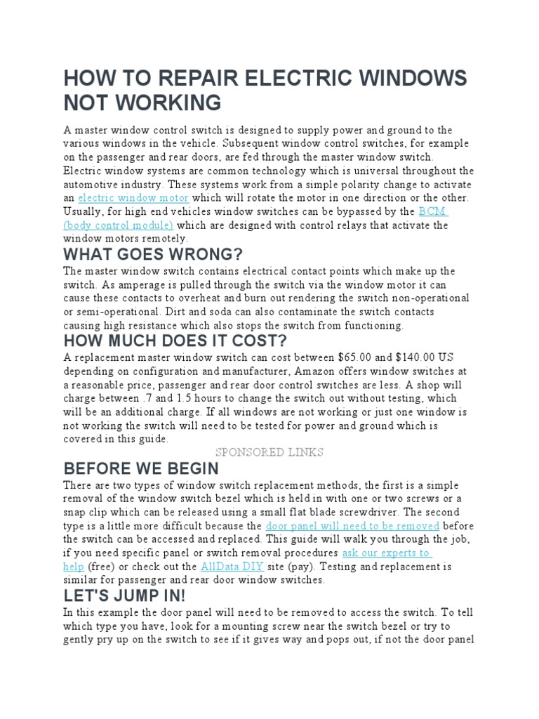 How To Repair Electric Windows Not Working PDF Switch Electrical