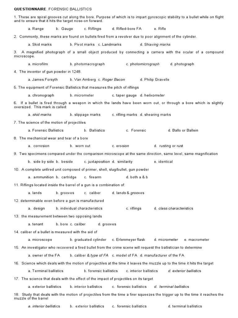 Questionnaire Ballistics | PDF | Gun Barrel | Bullet