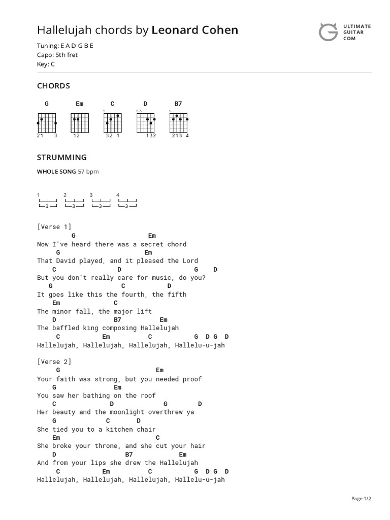 Hallelujah Chords and Strumming Pattern for Leonard Cohen's Classic