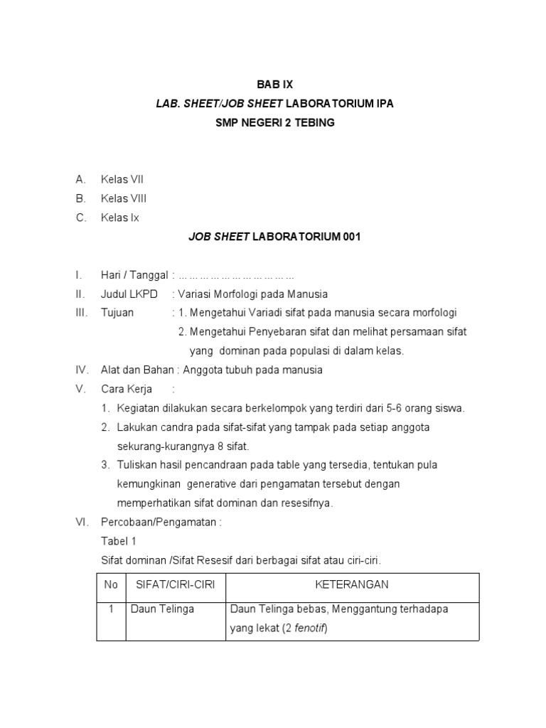 Job Sheet Laboratorium IPA SMP | PDF