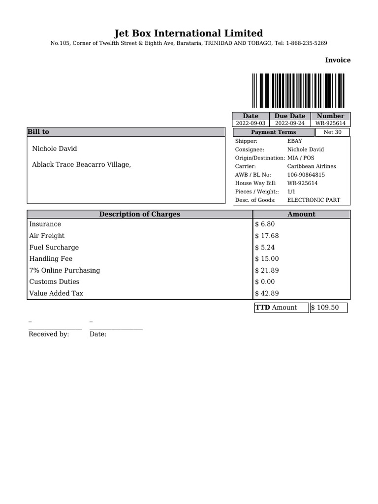 Jet Box International Invoice Details | PDF