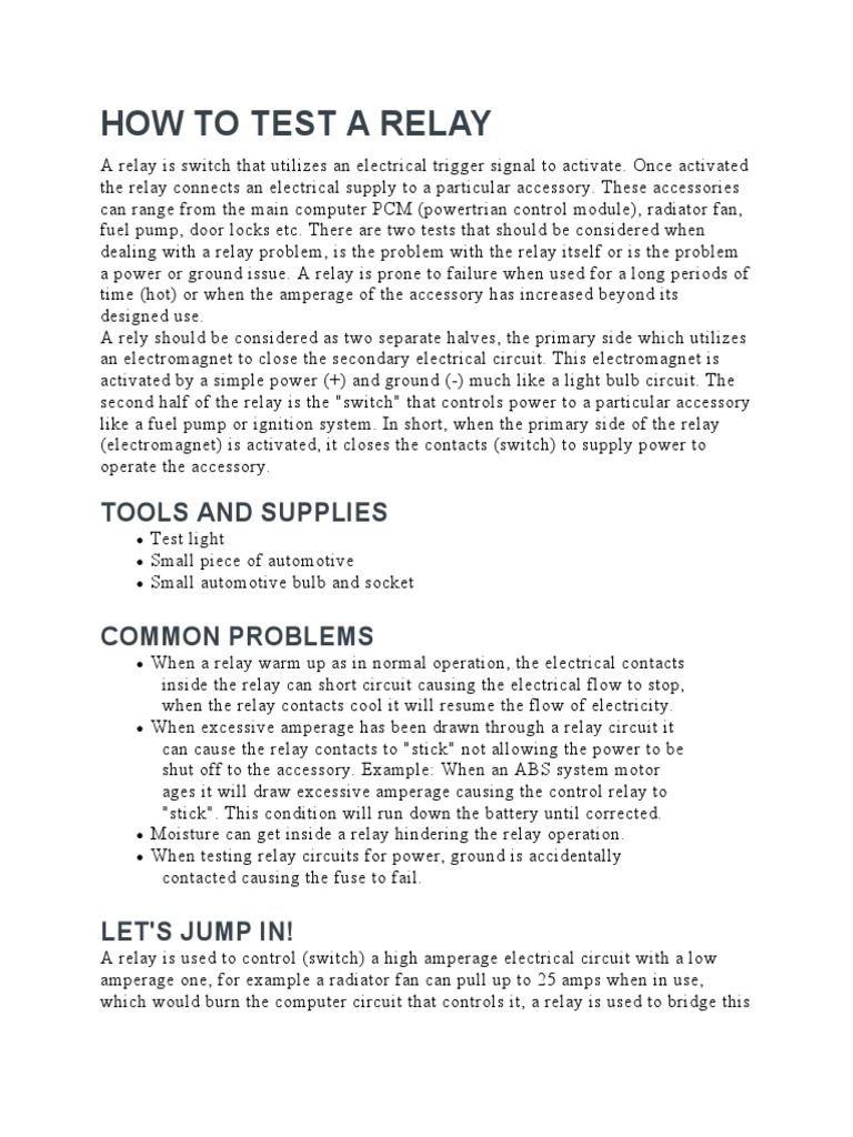 How To Test A Relay | PDF | Relay | Switch