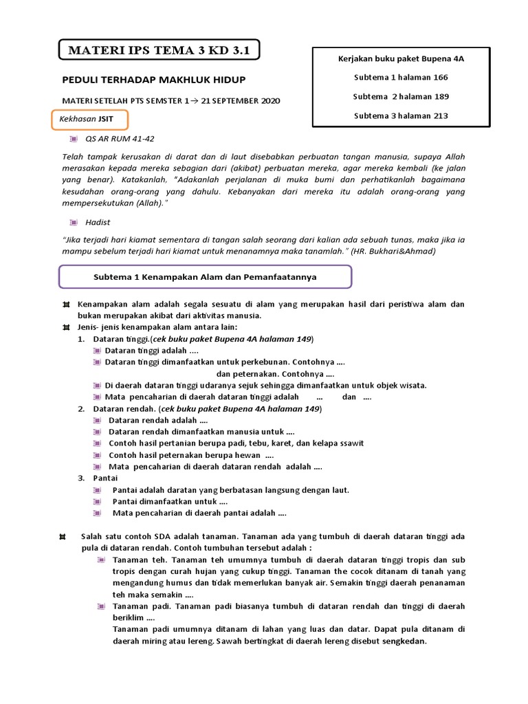 Rangkuman IPS Tema 3 | PDF | Griya & Taman