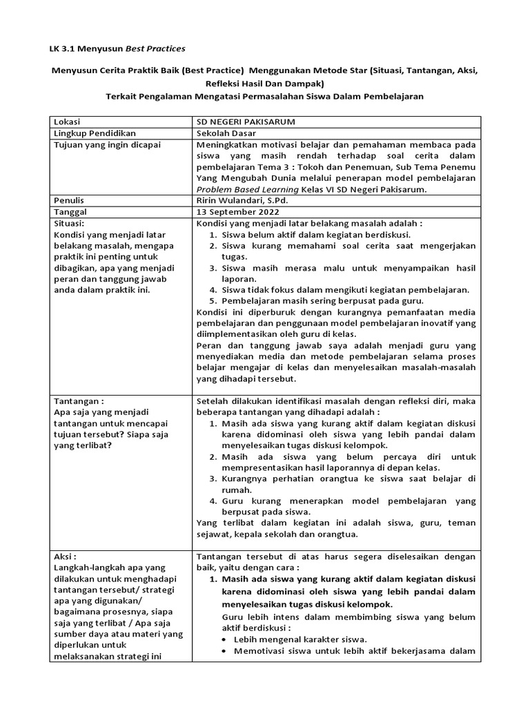 Best Practices PBL untuk Siswa SD | PDF