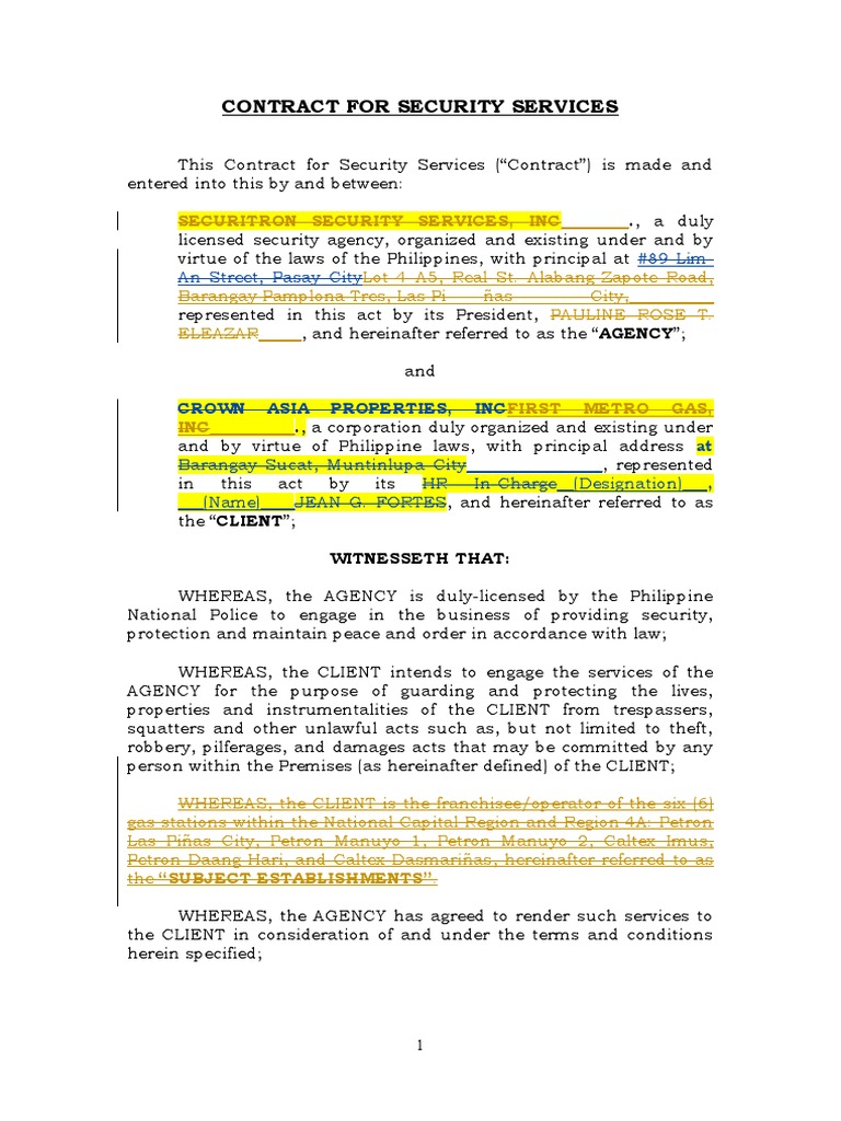 Security Services Contract Agreement | PDF | Employment | Indemnity