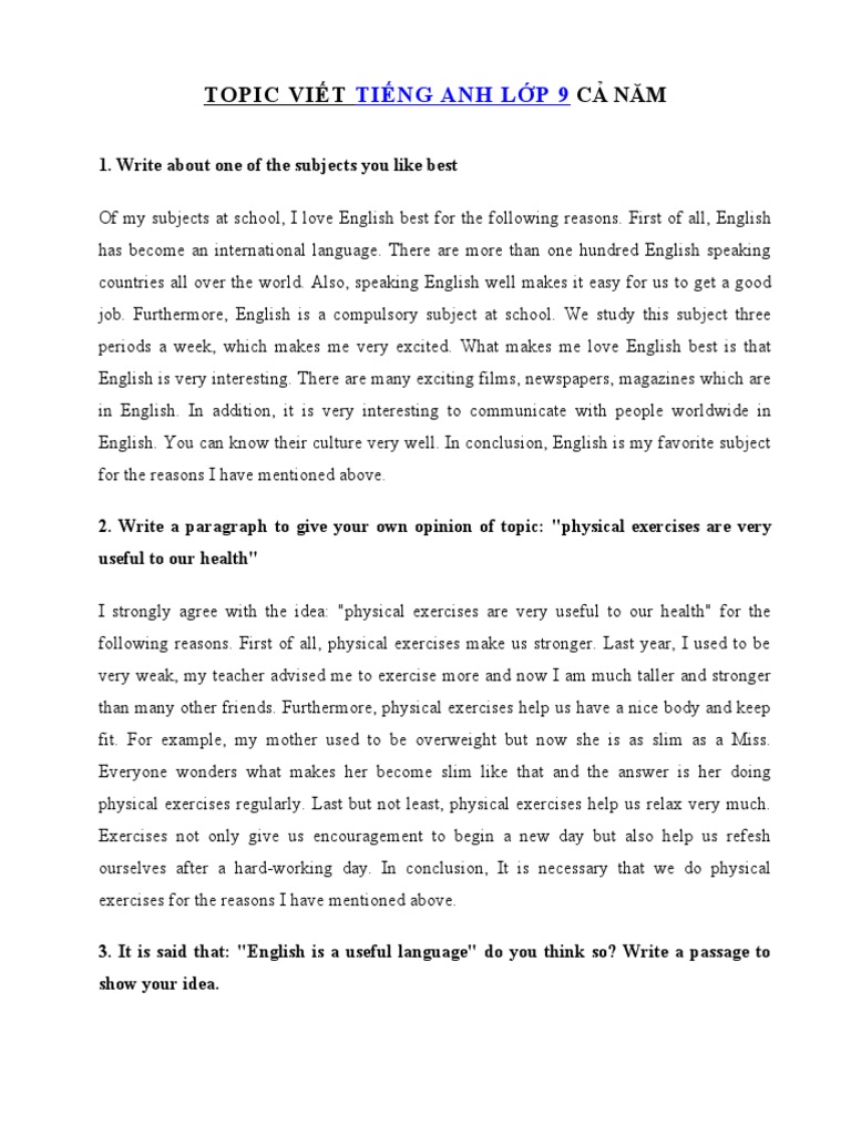 topic viết ieng-anh-lop-9 | PDF | English Language | Reuse