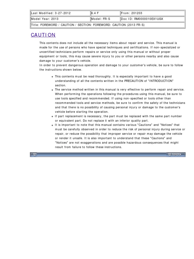 2013 Scion FR-S Service Manual Overview | PDF | Electrical Connector ...