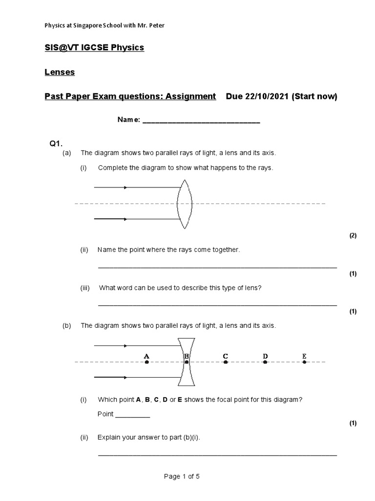 Lenses Exam Questions Download Free PDF Lenses Optics