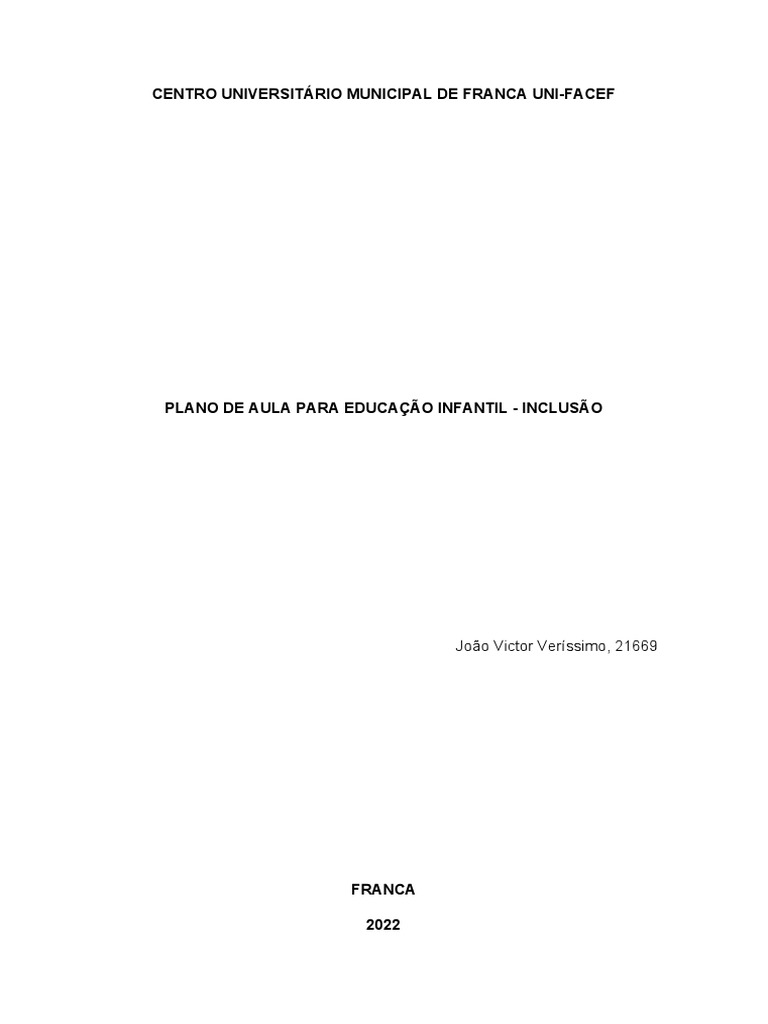Plano de Aula - Educação Inclusiva | PDF | Pré-escola | Aprendizado