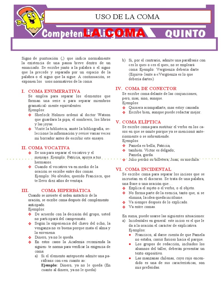 Ejemplos y usos de la coma | PDF | Coma | Mecánica del lenguaje