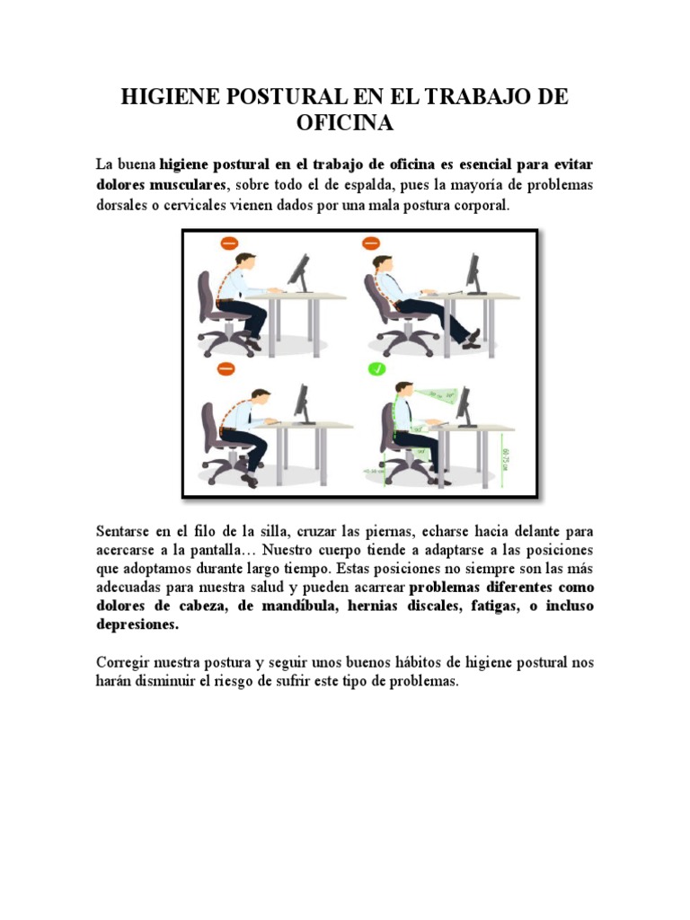 Higiene Postural en El Trabajo de Oficina | PDF | Relaciones personales ...