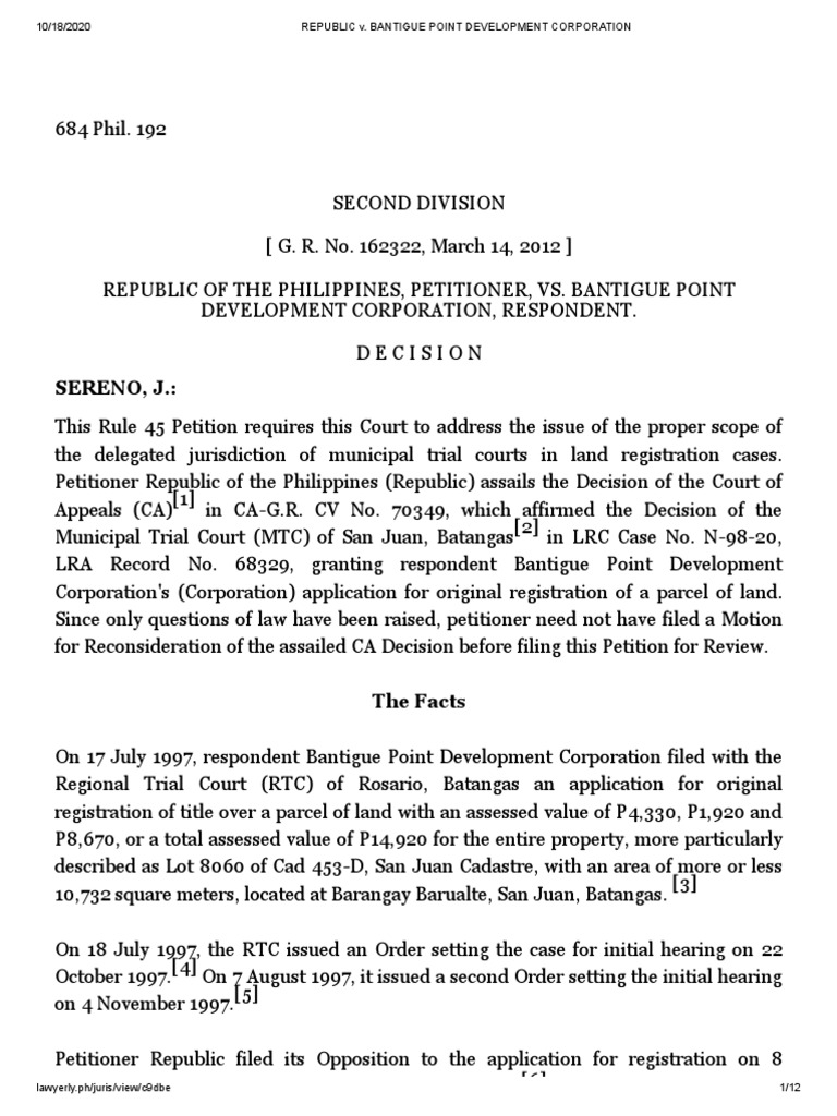 REPUBLIC v. BANTIGUE POINT DEVELOPMENT CORPORATION PDF Estoppel