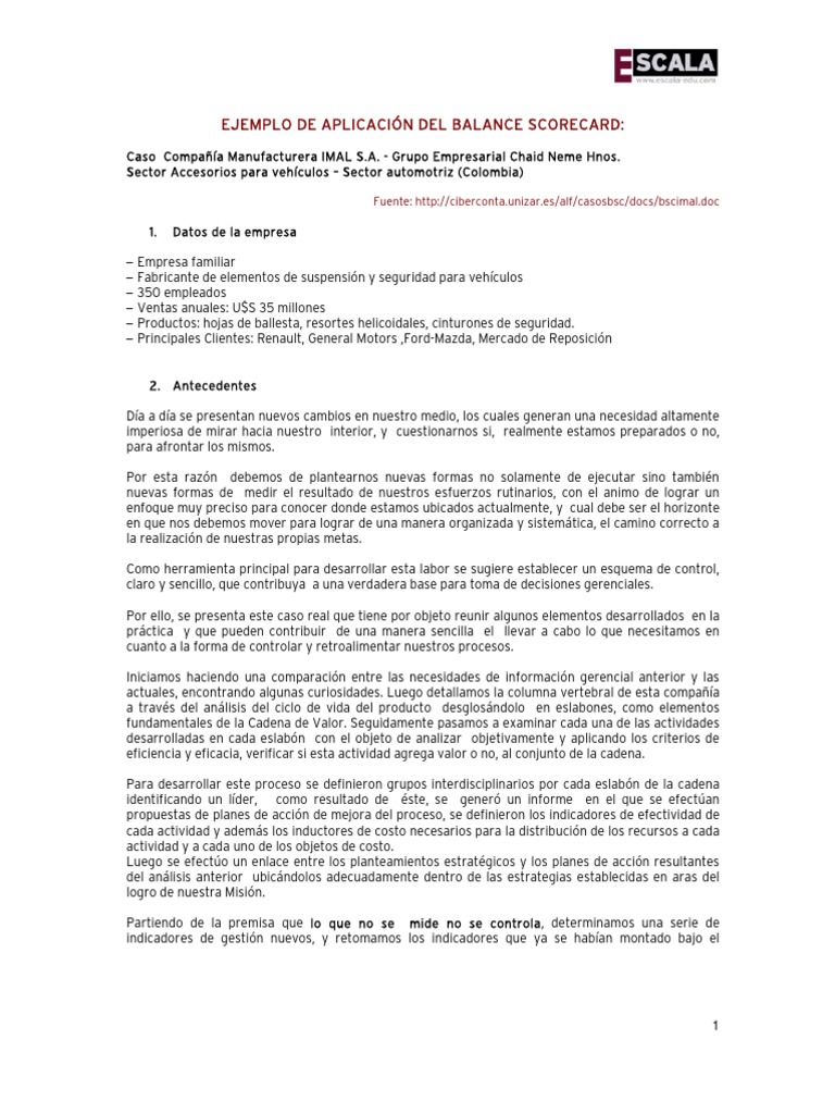 Balanced Scorecard en IMAL S.A. | PDF | Planificación | Liderazgo