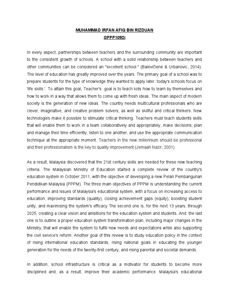 GPPP 1800 Essay | PDF | Teachers | Programme For International Student ...