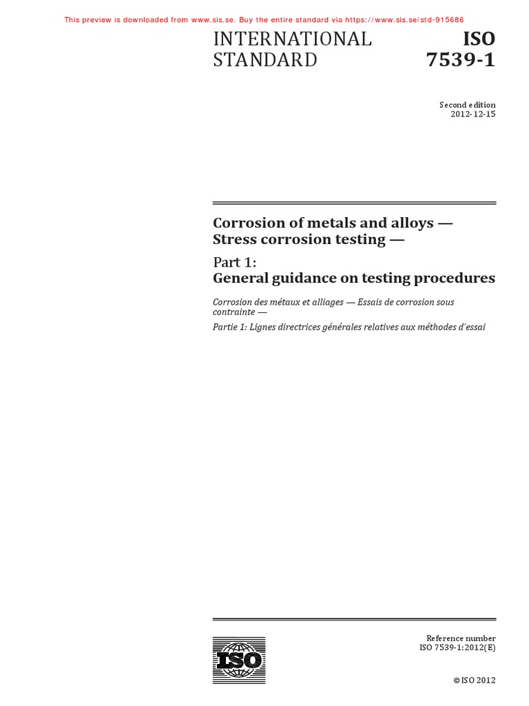 ISO 7539-1 - 2012 Corrosion of Metals and Alloys - Stress Corrosion ...