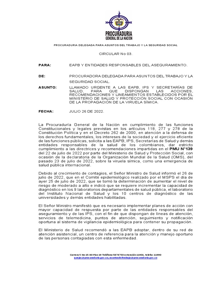 CIRCULAR 03 de 2022 26 VIRUELA E-2022-417851 | Descargar gratis PDF ...