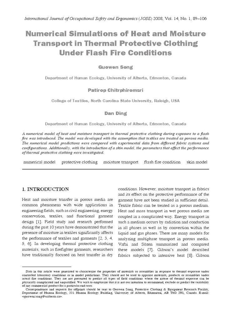 Numerical Simulations of Heat and Moisture Transport in Thermal ...