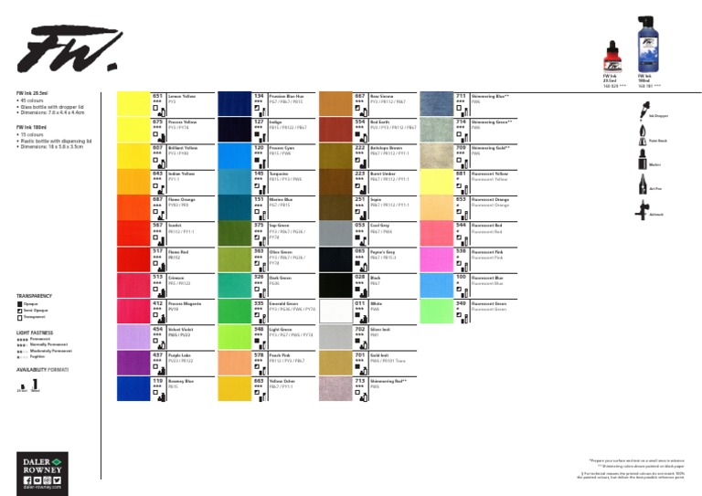 Daler Rowney FW Ink Color Chart | PDF | Green | Blue