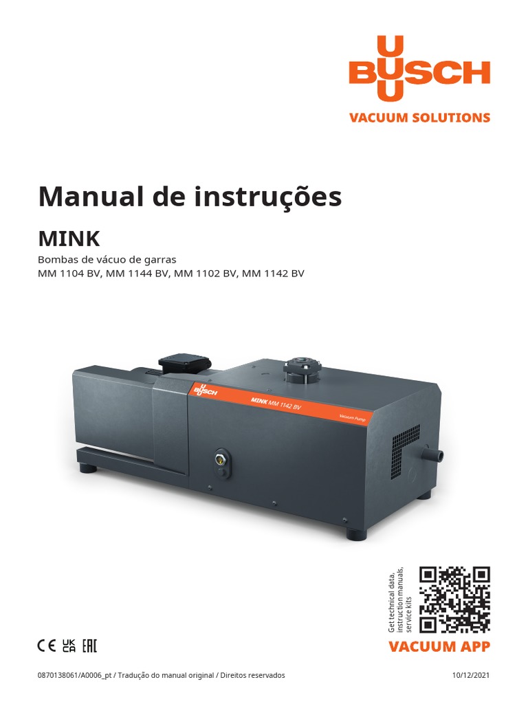 Manual Bomba de Vacuo MINK MM 1142 BV PT PT PDF Motores Pressão