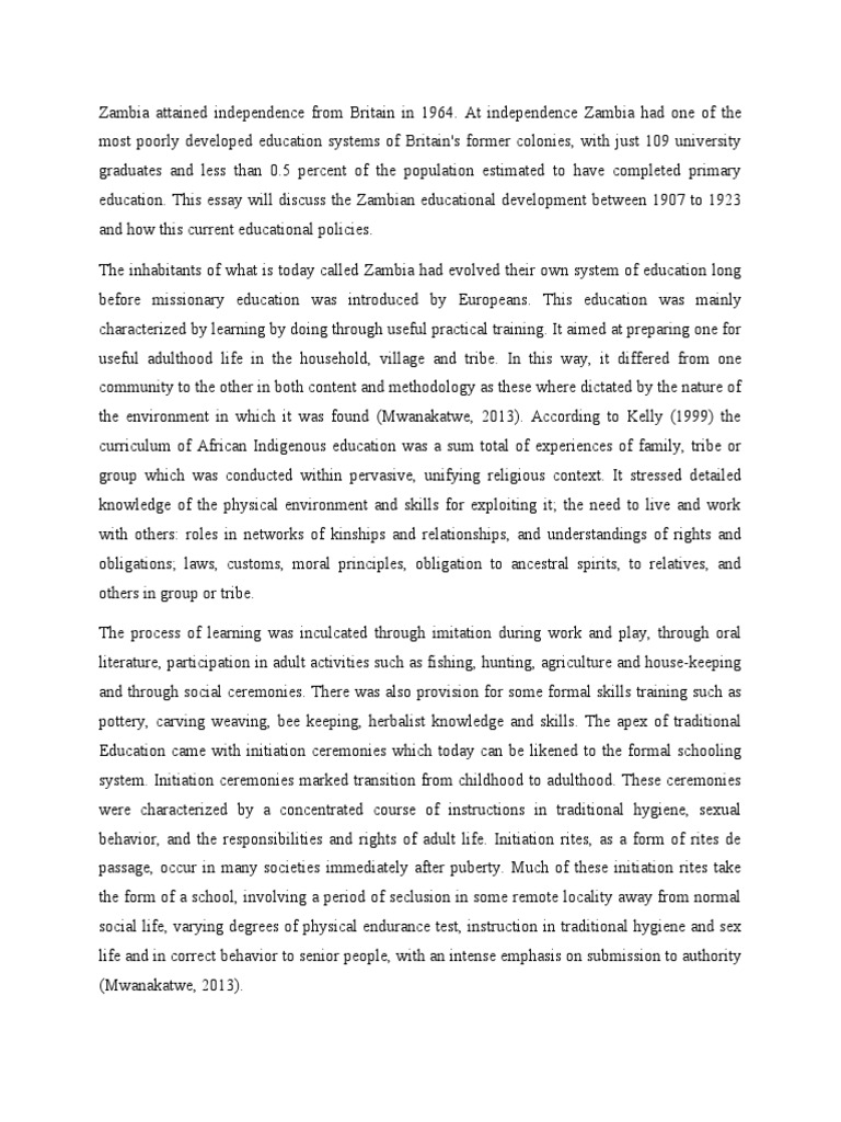 Education Evolution in Zambia (1907-1923) | PDF | Christian Mission ...