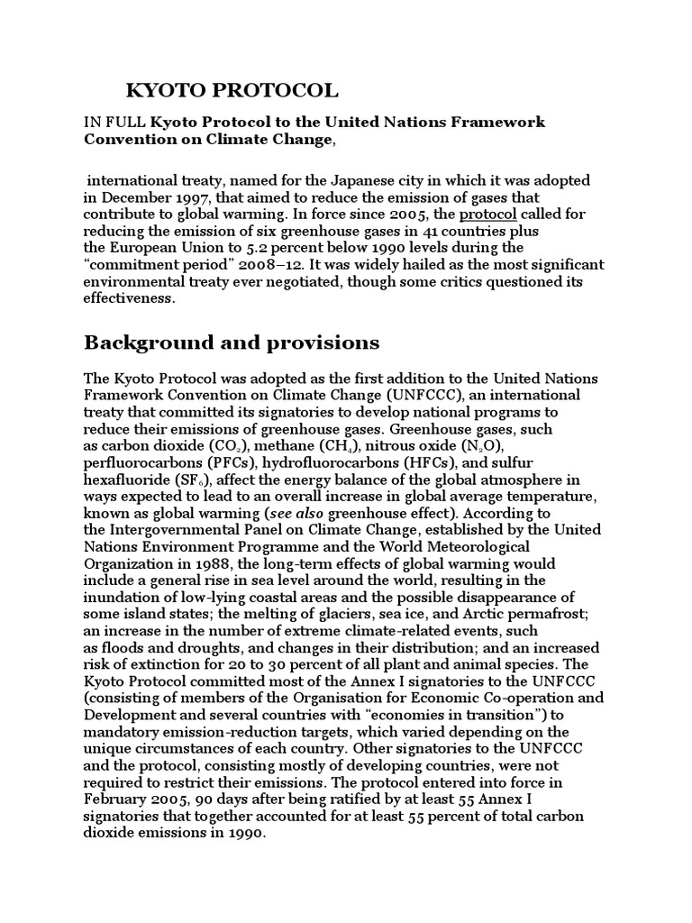 Kyoto Protocol PDF Kyoto Protocol United Nations Framework