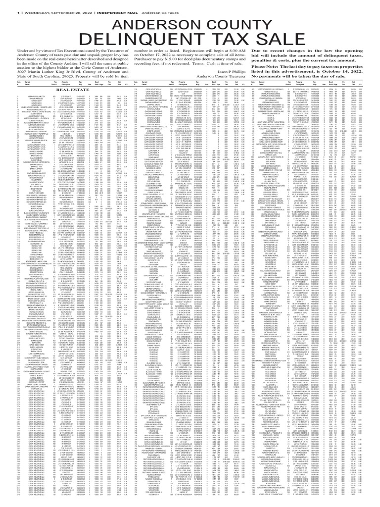 Anderson County's Delinquent Tax Sale | PDF | Natural Resources Law |  Auction