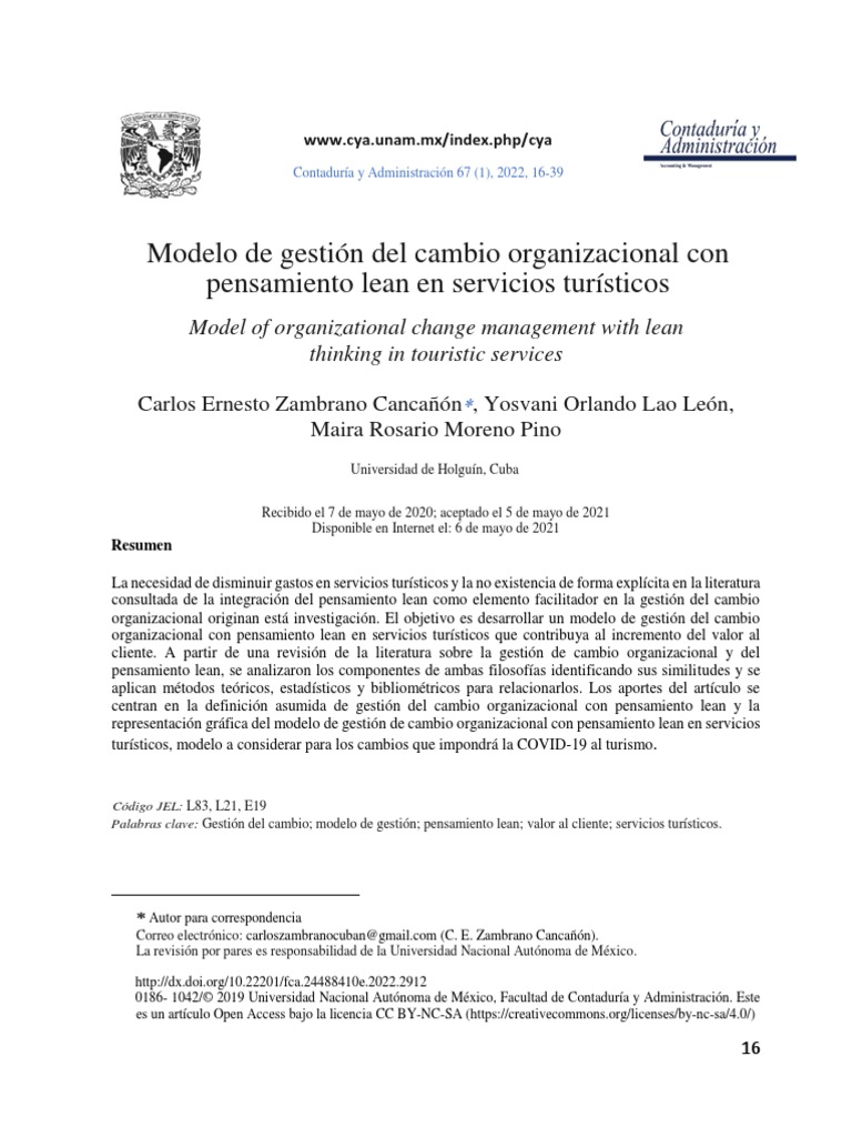 Modelo de Gestion Del Cambio Organizacional | PDF | Lean Manufacturing ...