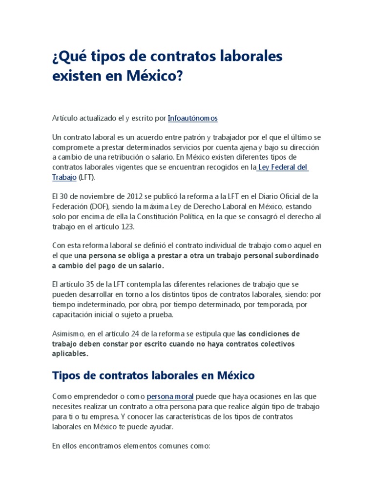 Tipos de Contratos Laborales en México | PDF | Derecho laboral | Salario