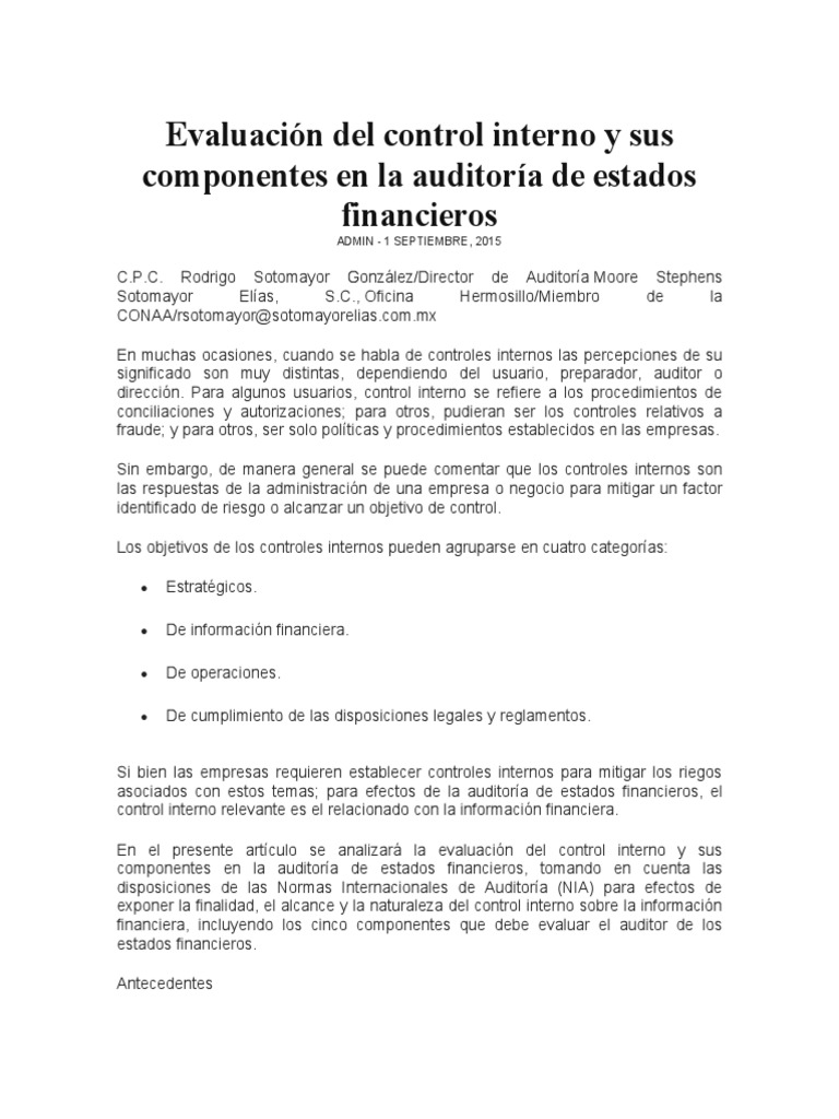 Evaluación de Control Interno en Auditoría | PDF | Auditoría | Business