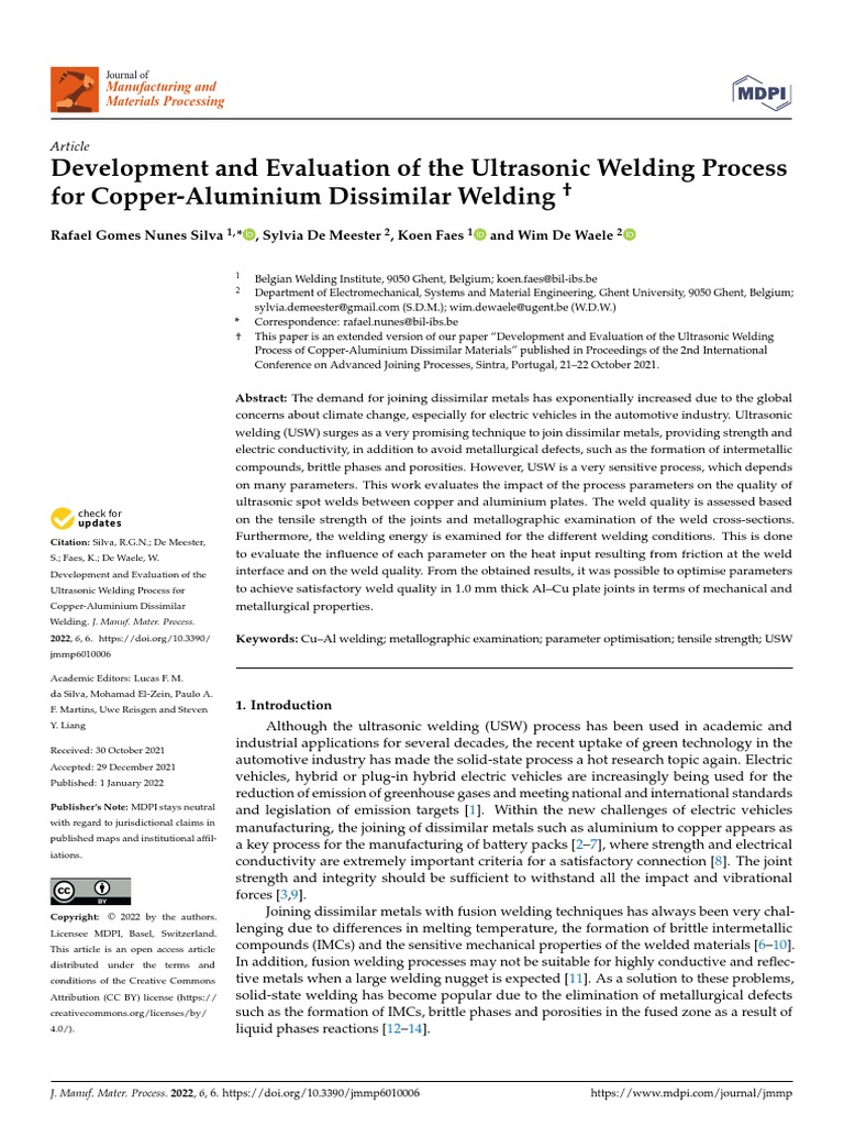 Development and Evaluation of The Ultrasonic Welding Process For Copper ...
