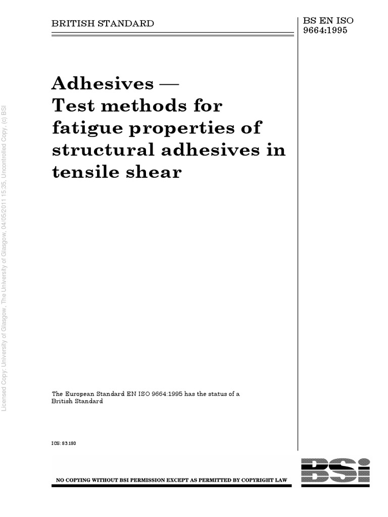 Adhesives Test Methods For Fatigue Properties of Structural Adhesives in Tensile Shear PDF