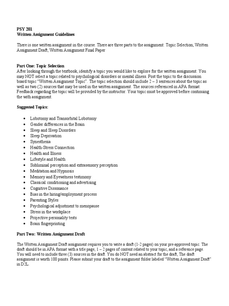 PSY 201 Written Assignment Guide | PDF | Apa Style | Citation