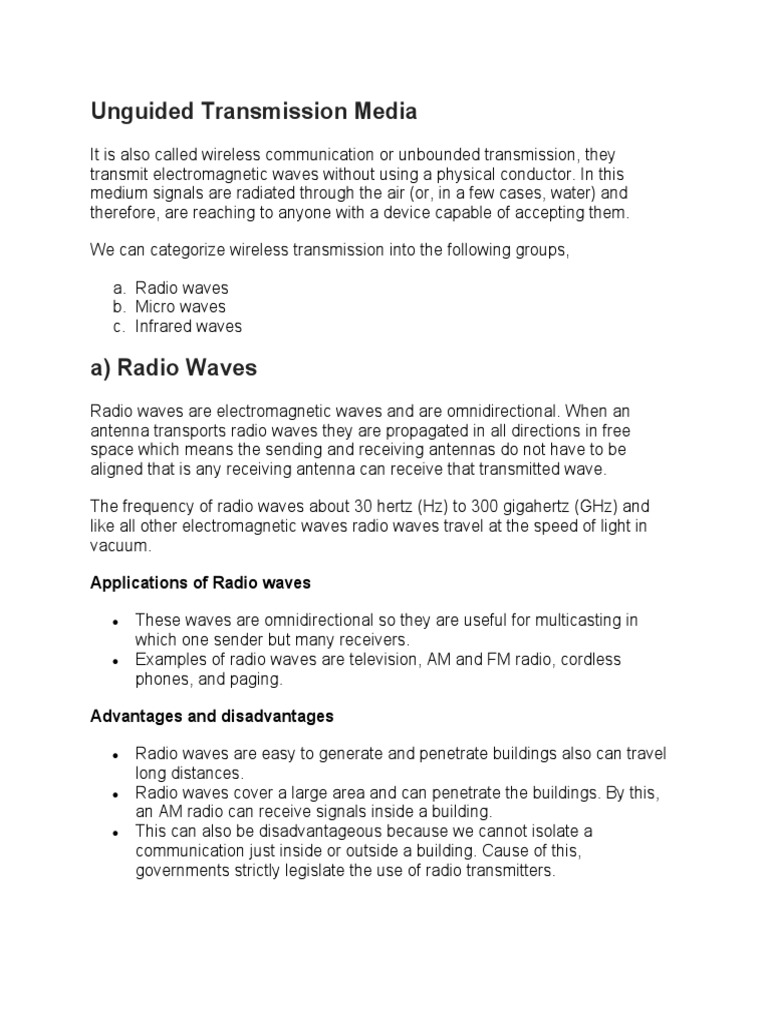 Unguided Transmission Media | PDF | Radio | Microwave