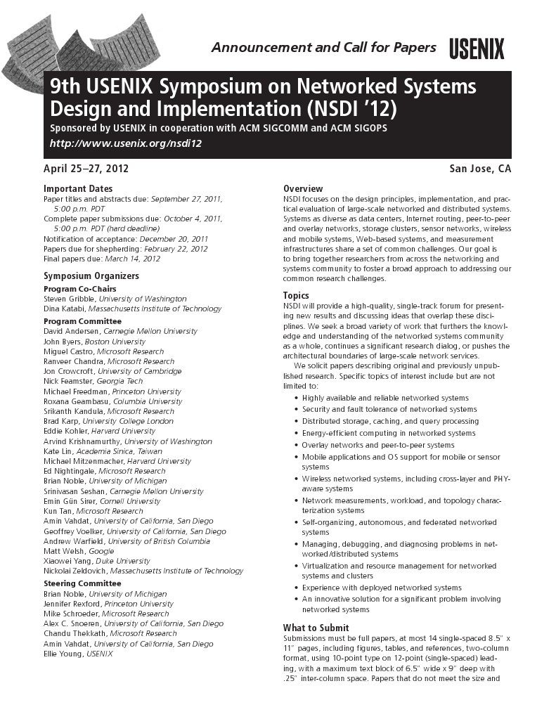 Nsdi 12 CFP | PDF | Computer Network | Computing