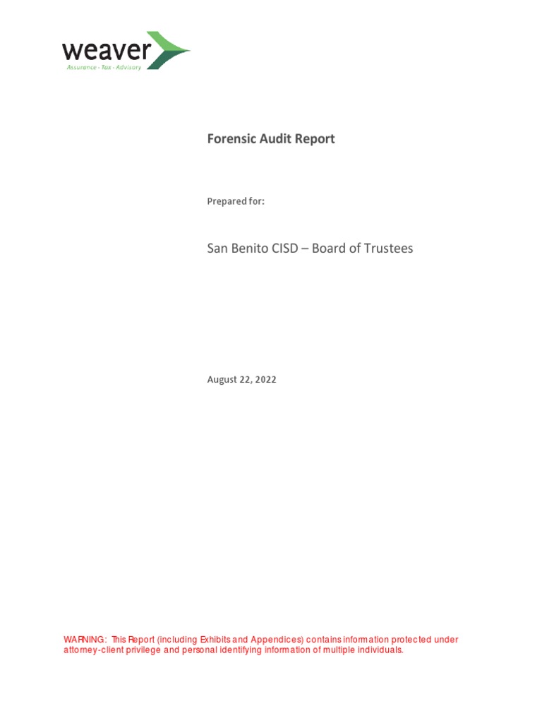 RedactedWeaverForensicAuditReport SBCISD 1 Redacted | PDF | Request For ...