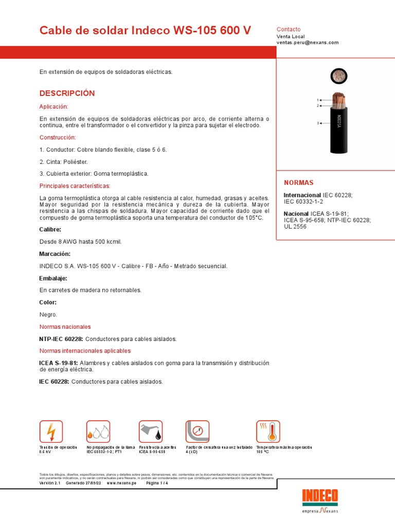 Nexans - Cable de Soldar Indeco WS 105... | PDF | Resistor | Construcción
