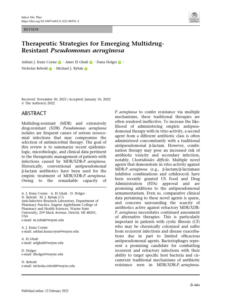 Therapeutic Strategies For Emerging MultidrugResistant Pseudomonas