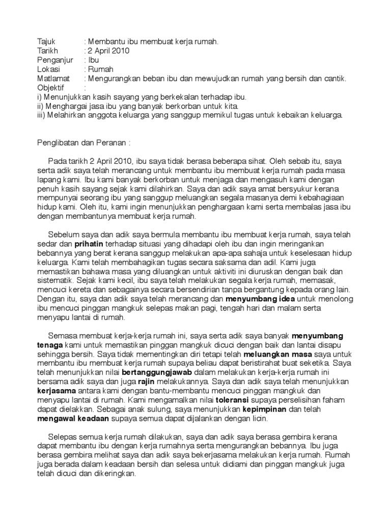 Contoh Kerja Amal Moral Kekeluargaan Membantu Ibu Memasak