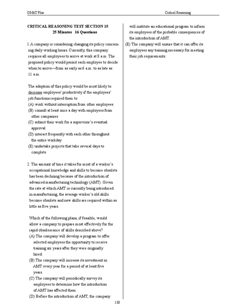 GMAT Critical Reasoning Practice | PDF | Minimum Wage | Retail