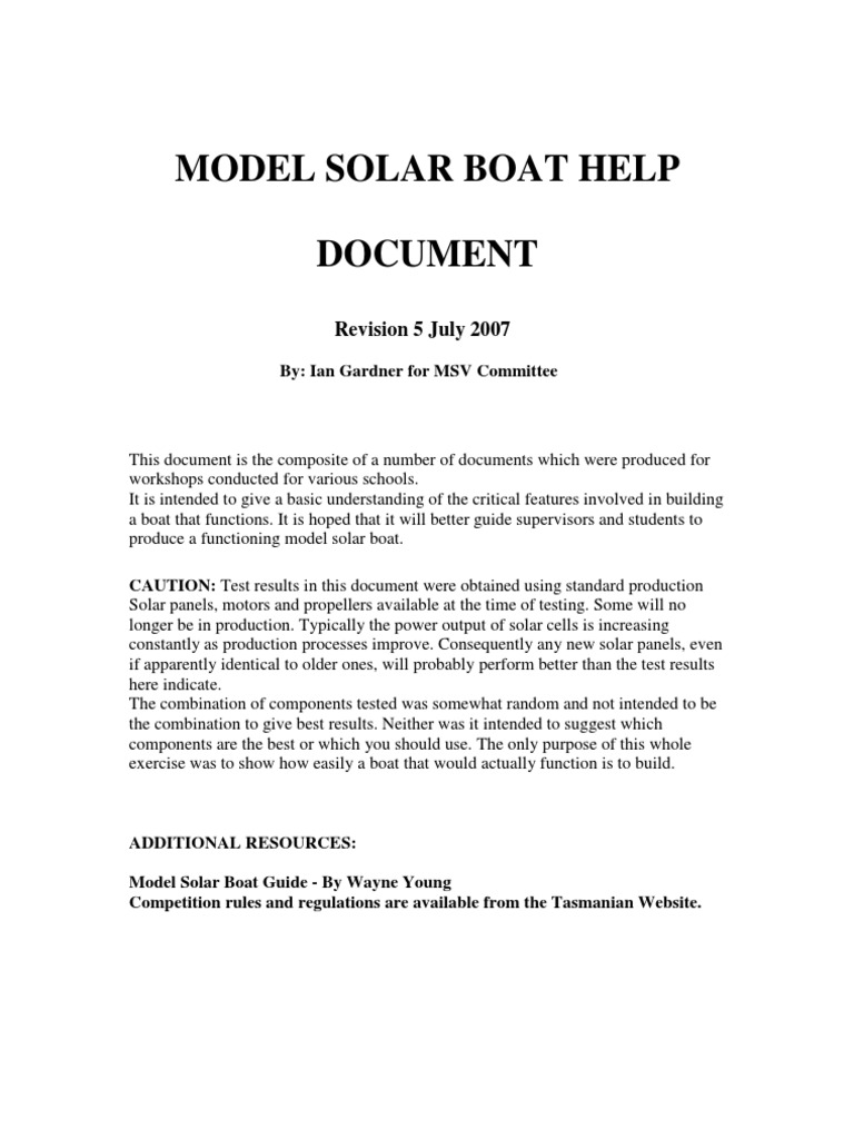Model Solar Boat Help | PDF | Series And Parallel Circuits | Propeller