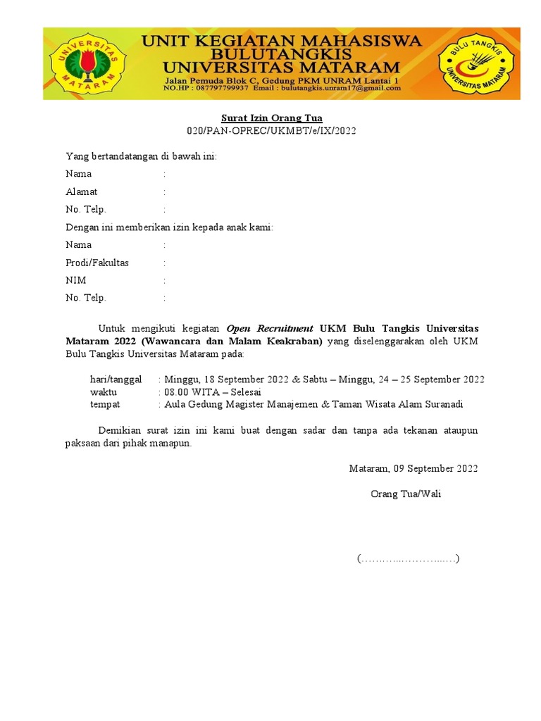 Surat Izin Orang Tua | PDF