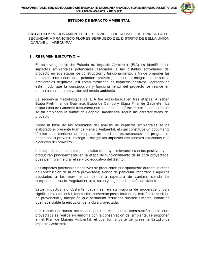Estudio de Impacto Ambiental | PDF | Evaluación de impacto ambiental ...