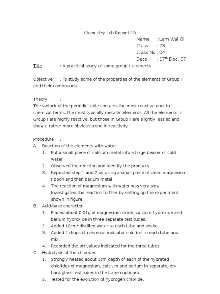 Chemistry Lab Report 06 (Long) | PDF | Sulfuric Acid | Chemical Reactions