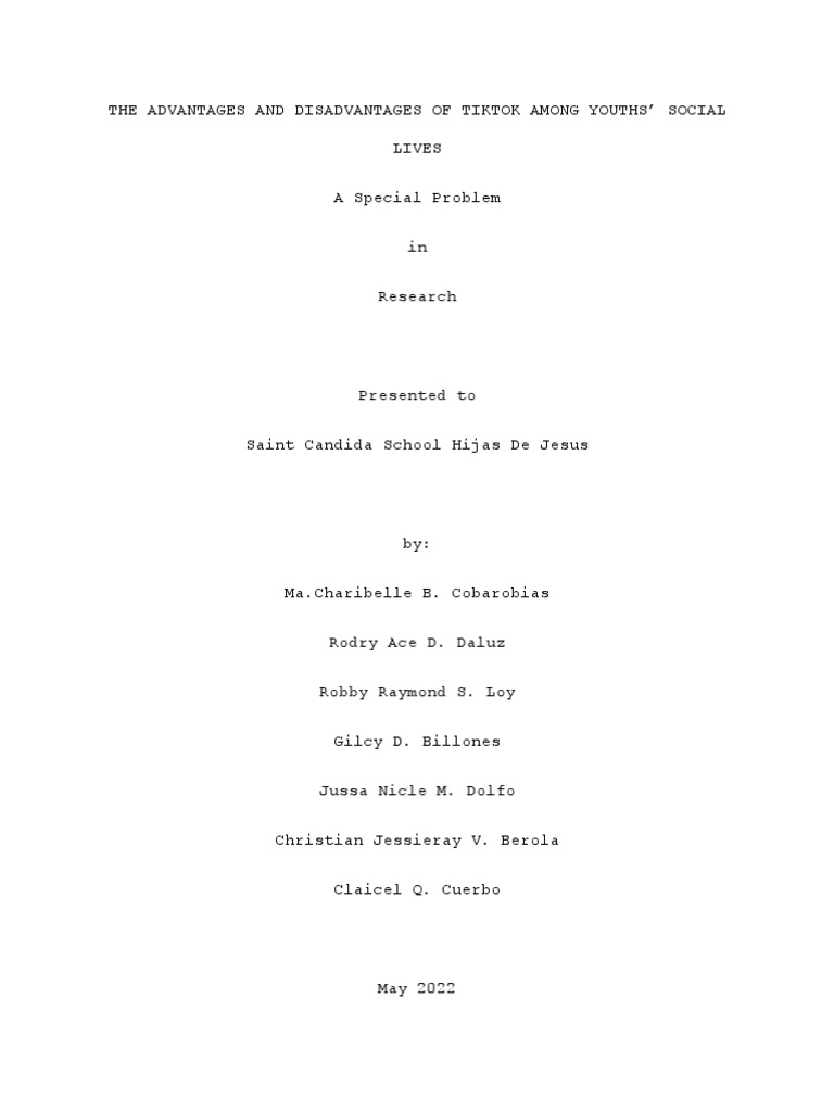 The Advantages and Disadvantages of Tiktok Among Youth PDF